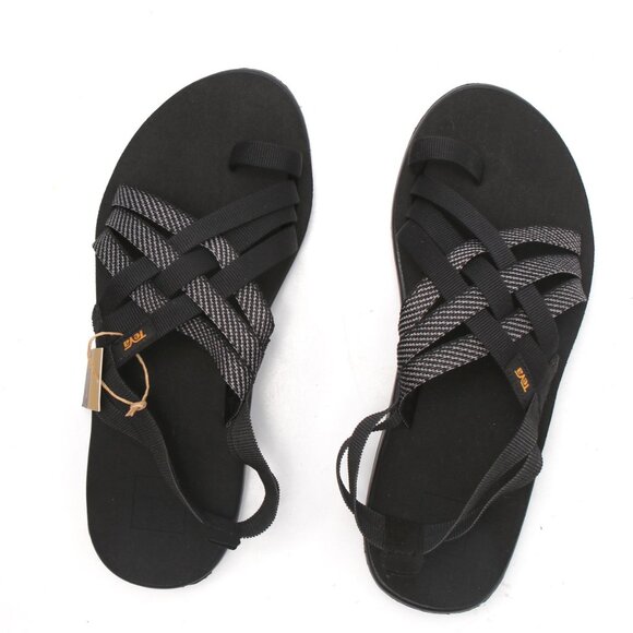 TEVA Voya Strappy Sandals Black Crisscrossed Shoes Elastic Recycled Summer - Picture 7 of 12
